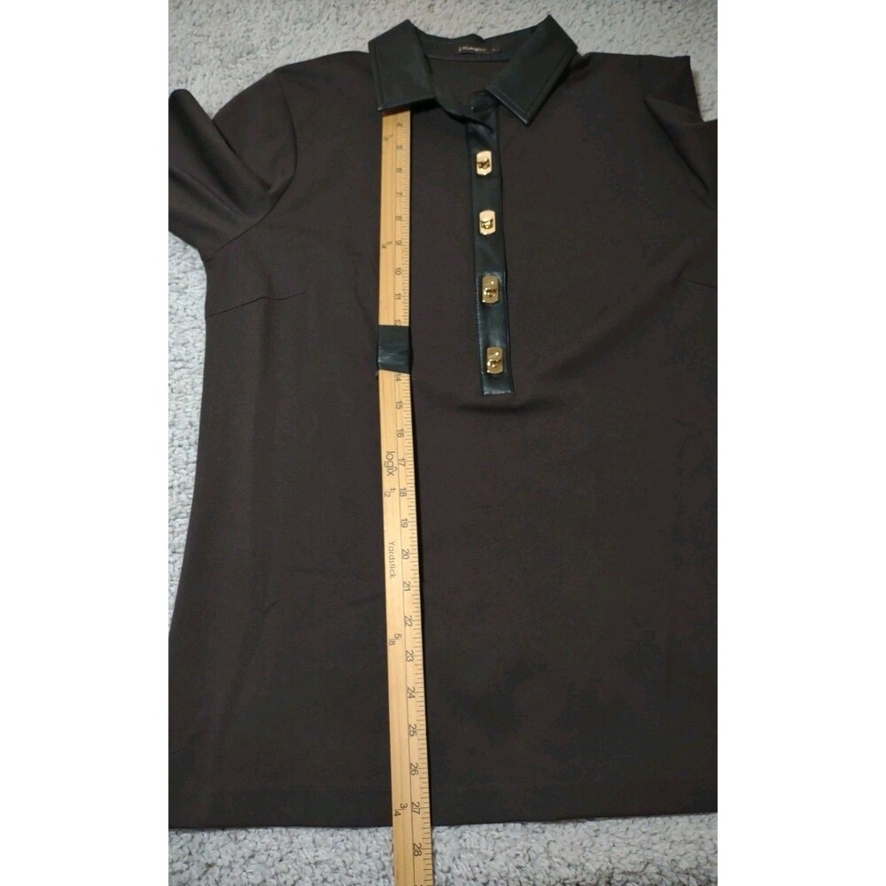 J McLaughlin Nadine Top Sz M Brown Faux Leather Collar Contemporary Stretch - Picture 9 of 16